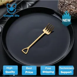 Dinnerware Sets Creative -Grade Stainless Steel Coffee Ice Cream Spoons Shovel Shape Multi-Color Long Handle Fork Teaspoons Kitchen Tool