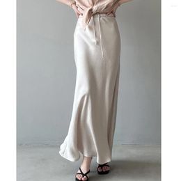 Skirts 2024 Arrival Women's Elegant A-Line Long Skirt High Waist Satin Femme Faldas Jupe Saia Spring Maxi