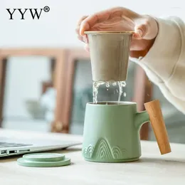 Teaware Sets Ceramic Tea Cup Japanese Mugs With Handle Lid Filter Teacup Drinkware Household Ceremony Coffee Mug Porcelain Wholesale