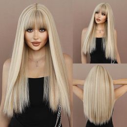 Wig blogger wig female growth straight hair highlight dyed beige Lolita cross dressing synthetic fiber full head set