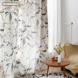 Curtain Digital Printing Ins Curtains For Living Dining Room Bedroom Floral Flower And Bird Blackout Fabric Velvet Linen High Precision
