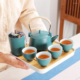 Teaware Sets Green Pottery Mention Pot Travel Portable Ceramic Tea Set Japanese Style Teapot Teacup Tray Sculpture