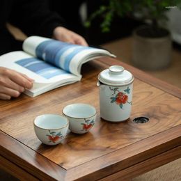 Teaware Sets Yuebai Ru Kiln Portable Tea Set Travel 1Pot 2Cup Outdoor Quick Passenger Cup Ceramic Pot And