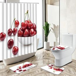 Shower Curtains Summer Tropical Fruit Curtain Cherry Strawberry Blueberry Kiwi Design Bathroom Non-Slip Carpet Toilet Cover Floor Mat Set