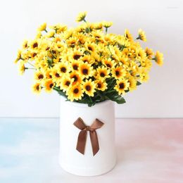 Decorative Flowers 24 Head Sun Chrysanthemums Sunflowers Simulated Artificial Silk Home Decor Desktop Display