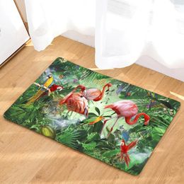 Bath Mats Nordic Style Flamingo Non-slip Mat Bathroom Carpet Floor Rug 3D Printed Plant Pink Birds Flannel Kitchen Toilet Door