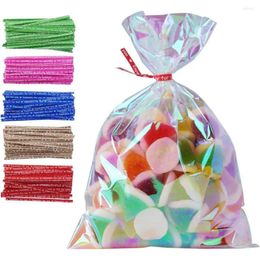 Gift Wrap 100 Pcs Candy Bags Iridescent Clear Cellophane Party With Twist Ties For Cookies Treats Halloween Christmas