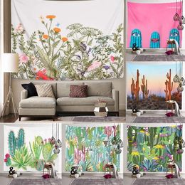 Tapestries Plant Tapestry Wall Hanging Retro Tropical Cactus Nordic Home Fabric Paintings Background Decora