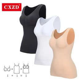 CXZD Plus Size Bra Tank Top Women Body Shaper Removable Underwear Slimming Vest Corset Shapewear 240428