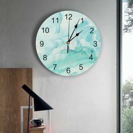 Wall Clocks Marble Texture Gradient Aqua Wall Clocks Silent Living Room Decoration Round Wall Clock Home Bedroom Kitchen Wall Decor Clocks