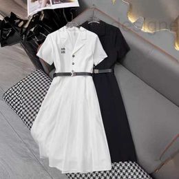 Basic & Casual Dresses designer brand Nanyou Fashion Brand Skirt 24 Spring/summer Miu Style Wear Letter Embroidered Button Flip Collar Waist Slimming Dress 23FL