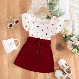 Clothing Sets Clothing For Kid Girl 1-6 Years old Ruffle Sleeve Blouse and Skirt Summer Outfit Infant Set Kids Wear For Newborn Baby GirlL2405