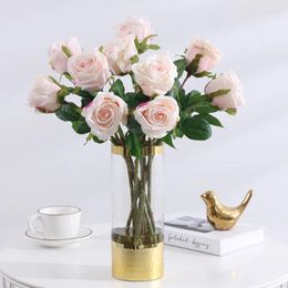 Decorative Flowers 5PCS Rose Bouquet Artificial DIY Real Touch Plastic Fake Home Wedding Party Decoration Table