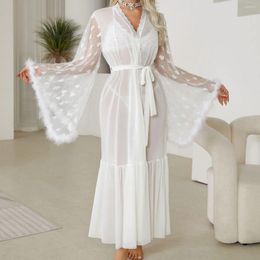 Home Clothing Sexy Mesh Style Long Pyjamas Robes For Female Lingerie Wear Cardigan Women's Bathrobes Homewear