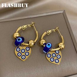 Stud FLASHBUY 316L Stainless Steel Turkish Devil Eye Heart Pendant Earrings For Women Fashion Girls Ear Buckle Waterproof Jewellery T240509