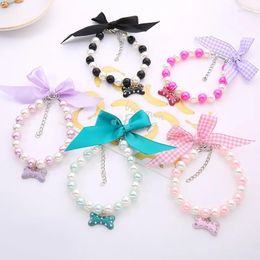 Dog Collars 5 Colors Pet Pearl Collar Necklace Leash Crystal Tag Pendant Accessories For Cat Supplies