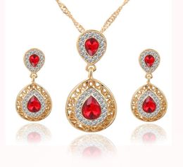 Red Crystal Wedding Bridal Jewellery Set Designer Neck Bridesmaid Jewellery Accessories Bridal Accessories Set NecklaceEarrings8385555