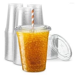 Disposable Cups Straws Transparent Plastic Cup With Straw Slot Cover PET Crystal Lid 16 Oz CNIM