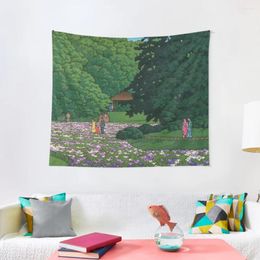 Tapestries Iris Garden At Meiji Shrine Tokyo Japanese Woodblock Print Vintage East Asian Art By Kawase Hasui Tapestry Wall Carpet