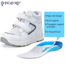 Princepard Children Orthopaedic Shoe Autumn Outdoor White Leather Sport Sneaker with Arch Support for Flatfoot Tiptoe Walking 240430