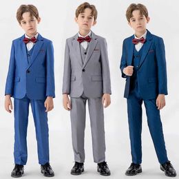 Suits Gentleman Kids Shining Jacket Vest Pants Bowtie 4P Party Dress Flower Boys Ceremony Photograph Suit Children Performance Costume