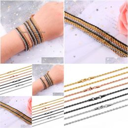 Chains 50 Pieces Golden Fried Dough Twists Chain Stainless Steel Vacuum Plating Fashion Simple Plain Titanium Pendant With Men And Wom Dhsrl