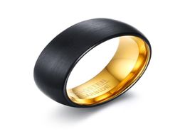 8mm Mens Womens Dome Black Tungsten Carbide Wedding Band Ring Gold Inside Comfort FitSize 8123750028