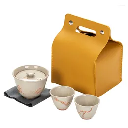 Teaware Sets Grass Wood Gray Glaze Travel Tea Set Japanese Alum Red Ceramic Outdoor Portable One Pot Two Cups Gaiwan