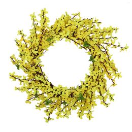 Decorative Flowers 17inch Spring Summer Fake Front Door Forsythia Flower Wreath Yellow Party Living Room Home Decor Window Wall Hanging