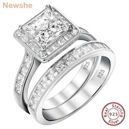 Wedding Rings News 925 Sterling Silver Ring for Women 7mm Princess Cut Halo AAAA Cubic Zircon Engagement Eternal Band Q240511