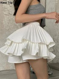 Skirts Woman Solid Y2K Pleated White Skirt 2024 Summer High Waist Layered Ruffles Mini Preppy Style Fashion Faldas Para Mujeres