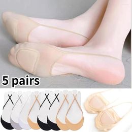 Women Socks 5 Pairs/ Lot Invisible Boat Summer Silicone Non-Slip For High Heels Shoes Ice Silk Thin Half-Palm Suspender