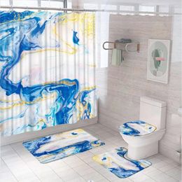 Shower Curtains Blue Gold White Marble Curtain Set Colourful Bathroom Tub Screen Non-Slip Bath Mat Pedestal Rug Lid Toilet Cover