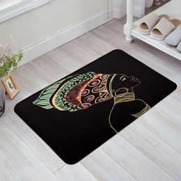 Carpets African Woman Headscarf Flower Black Kitchen Doormat Bedroom Bath Floor Carpet House Hold Door Mat Area Rugs Home Decor