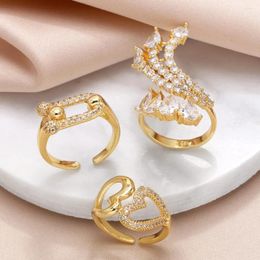 Cluster Rings OCESRIO Fashion Mini White Crystal Water Drop For Women Copper Gold Plated Heart Open Ring Jewellery Gift Rigs90