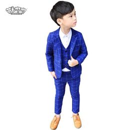 Suits New 3Pcs Kids Plaid Wedding Blazer Suit Brand Flower Boys Formal Tuxedos School Suit Child Party Dress Clothing Set Costume N67
