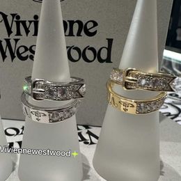 Designer Westwoods New Double Layer Belt Head Ring Fashion Shining Diamond Saturn Couple Original Reproduction Nail