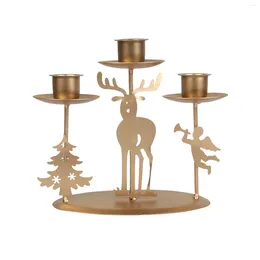 Candle Holders Gift 3 Compartment Holder Dinner Table Living Room Reindeer Home Decor For Christmas Snowman Durable Bedroom Wrought Iron