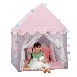 Luxurious Large Kids' Tipi Playhouse Tent - 1.35M Foldable Wigwam, Pink Princess Castle Decor for Children's Bedroom