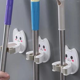 Hooks 3 Pieces Wall Mounted Broom Holder Tool Hanger Mop Organiser For Kitchen
