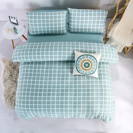 Bedding Sets Home Textile 4pcs Green Plaid Bed Linen Duvet Cover Set 200x230 AB Side Flat Sheet Pillowcase