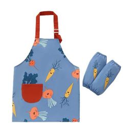 Bibs Burp Cloths Cute cartoon childrens apron sleeve set baby bib childrens craft apron kitchen cooking set childrens uncle clothing 3-12Y d240513