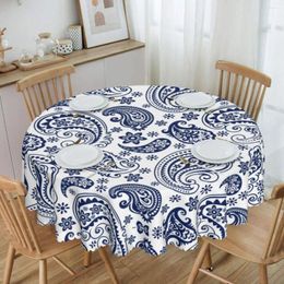 Table Cloth Round Oilproof Blue And White Vintage Paisley Style Cover Flowers Pattern Tablecloth For Dining 60 Inches