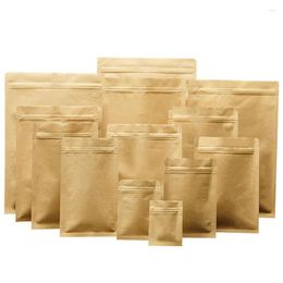 Gift Wrap 50/100PCS Lined With Aluminium Foil Kraft Paper Zipper Bag Resealable Reusable Food Dried Fruits Nuts Candy Tea Storage Bags