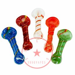 Latest Colourful Swirling Lines Art Smoking Glass Pipes Portable Handmade Dry Herb Tobacco Philtre Spoon Bowl Innovative Pocket Cigarette Holder DHL