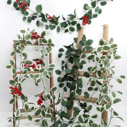 Decorative Flowers 177cm Christmas Berries Artificial Plant Vine Garland Leaves Home Decorations Wedding Arch Baby Shower Floral Decor