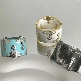 Designer Westwoods Enamel Saturn Cross Ring Personality Wide Faced Letter Planet Nail