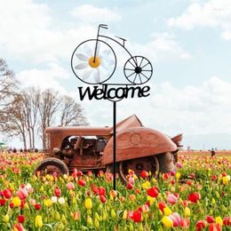 Garden Decorations Welcome Windmills Bicycles Flower Wind Spinner Stake Decorative Iron Stakes