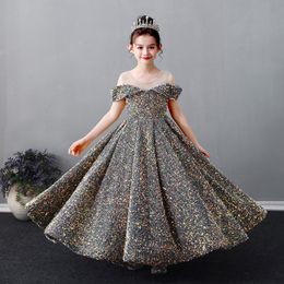 Sequin Lace Little Baby Girls Princess Flower Girl Dresses for Wedding Birthday Party Long Gown Formal Pageant Gowns Junior Bridesmaid 250p