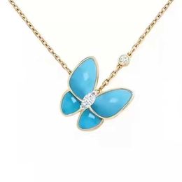 Designer Jewelry Luxury Vanca Accessories Four Leaf Grass v Gold High Blue Fritillaria Butterfly Necklace Womens Collarbone Chain Butterfly Necklace Original